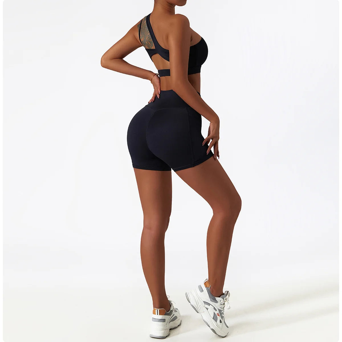 Women's Oblique Shoulder Yoga Bra | Hollow-Out Back Push-Up Gym Running Fitness Vest Workout Top
