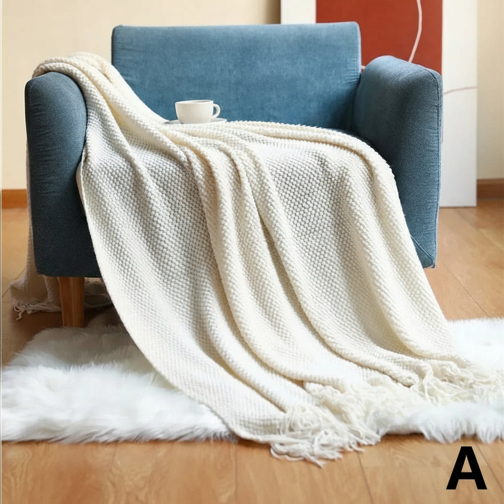 Knitted Throw Blanket – Cozy Comfort with Fringe by Snagg A Throw