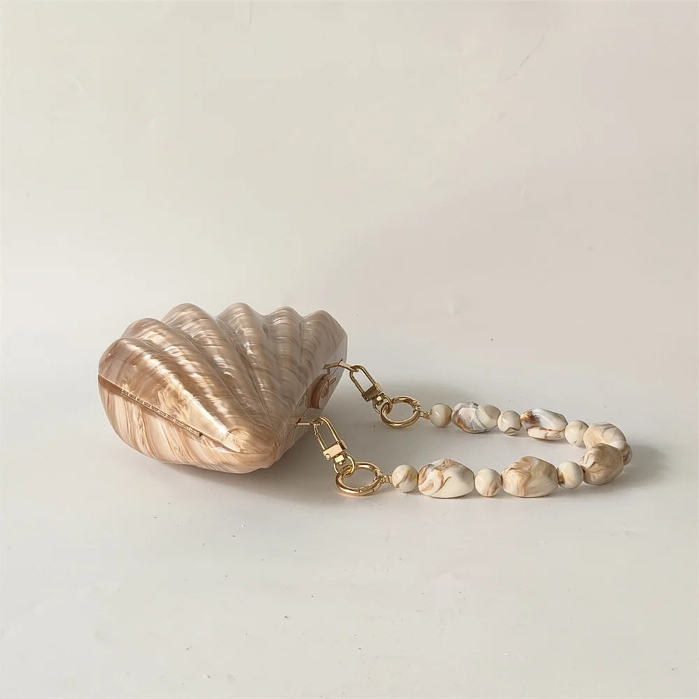 Shell Brown Acrylic Marble Box Clutch