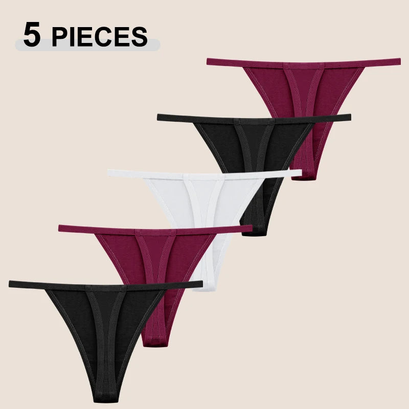 Cotton T-Back Thongs 5-Pack | Seamless Solid Colour Breathable Soft Women's Underwear