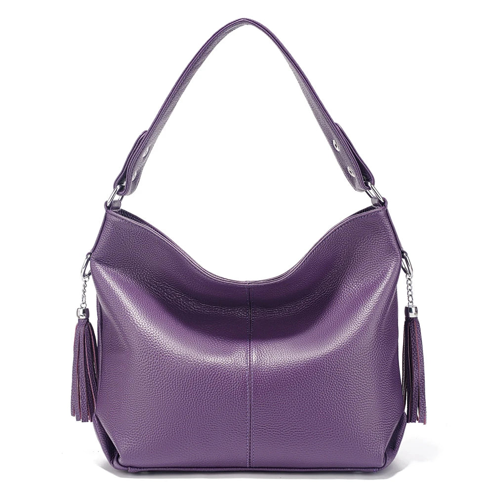 Soft Genuine Leather Tassel Hobo Bag – Elegant Women's Shoulder & Messenger Purse Satchel