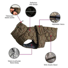 Quilted Winter Dog Jacket for Large Dogs – Windproof Reflective Water-Repellent Adjustable Coat