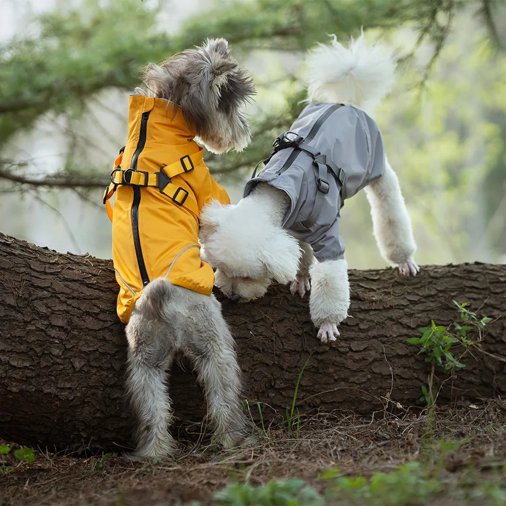 Waterproof Dog Rain Jacket with Harness – Safety Reflective Outdoor Raincoat for Small Dogs (Jungle & Camping)