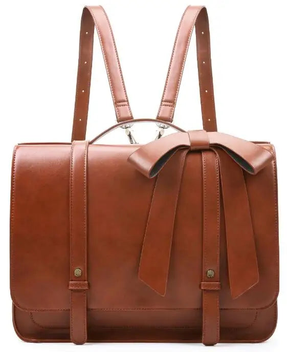 PU Leather Women's Satchel Laptop Bag 14" – Courier Shoulder Bag for College & Travel with Removable Bow