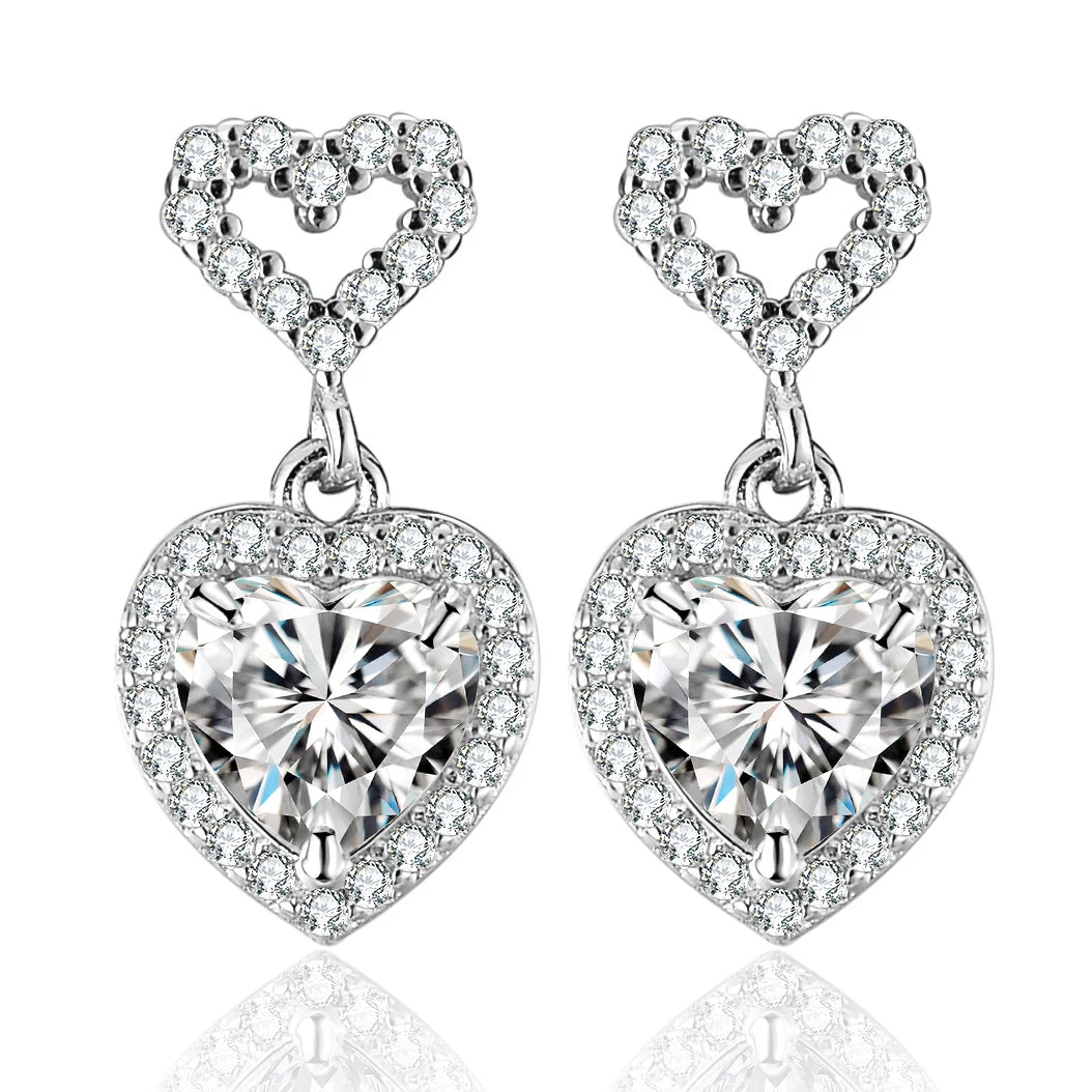 2CT Pink Heart Moissanite Drop Earrings