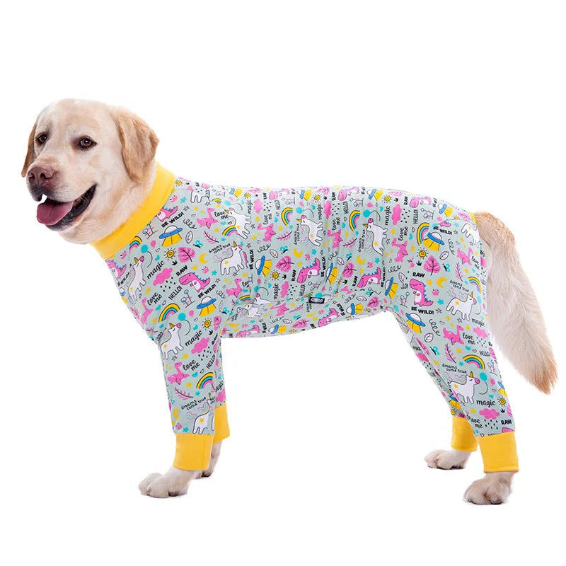 Dog Pyjama Jumpsuit for Medium & Large Dogs – Cosy Full-Cover Belly Recovery Suit (Cuttable Panel)