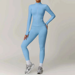 Women's Seamless Long Sleeve Yoga Set | Gym Fitness Jacket Tracksuit & Leggings Sportswear