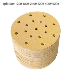Gold 6-Inch 17-Hole Sanding Discs 150mm | Dry Flocking Round Sandpaper 80–500 Grit for Car Putty Wood
