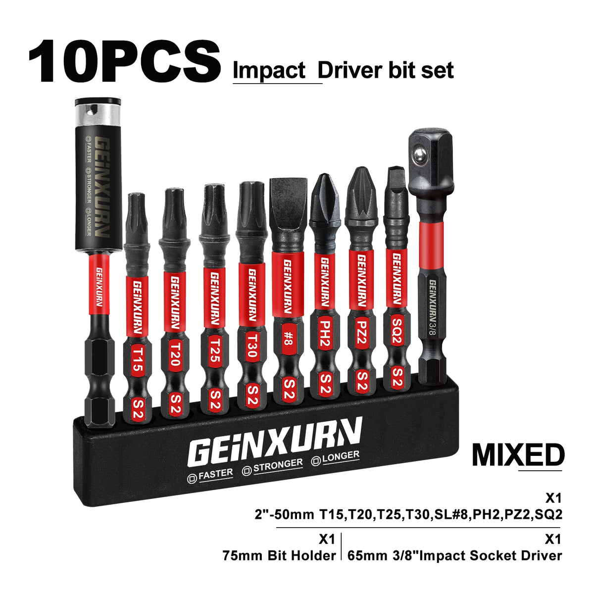 Mixed Impact Power Driver Bit Set – 2" S2 Alloy Steel Bits (PH, TORX, SL, PZ, SQ) with Magnetic Tips & Storage Organizer