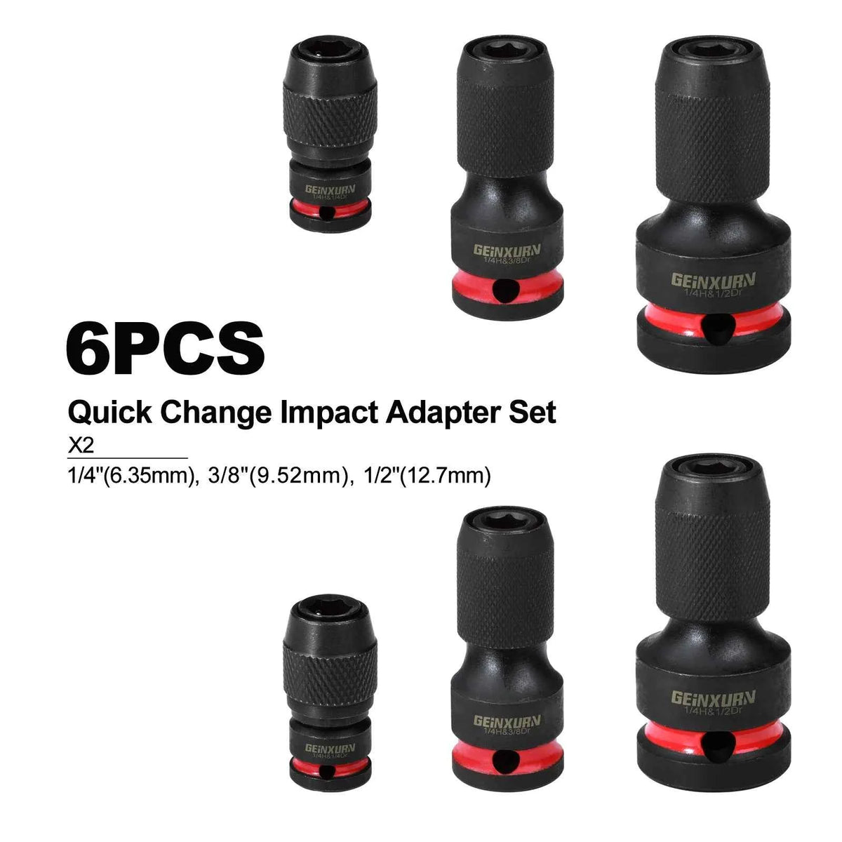 Professional Impact Square-to-Hex Bit Holder Set | 1/2", 3/8" & 1/4" Quick-Release Adapters