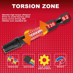2" Impact Magnetic T30 Torx Screwdriver Bit Set – S2 Alloy Steel