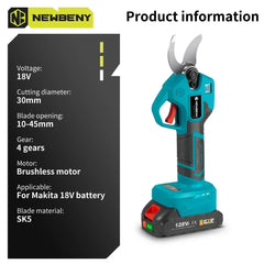 30mm 4-Gear Brushless Cordless Electric Pruning Shears