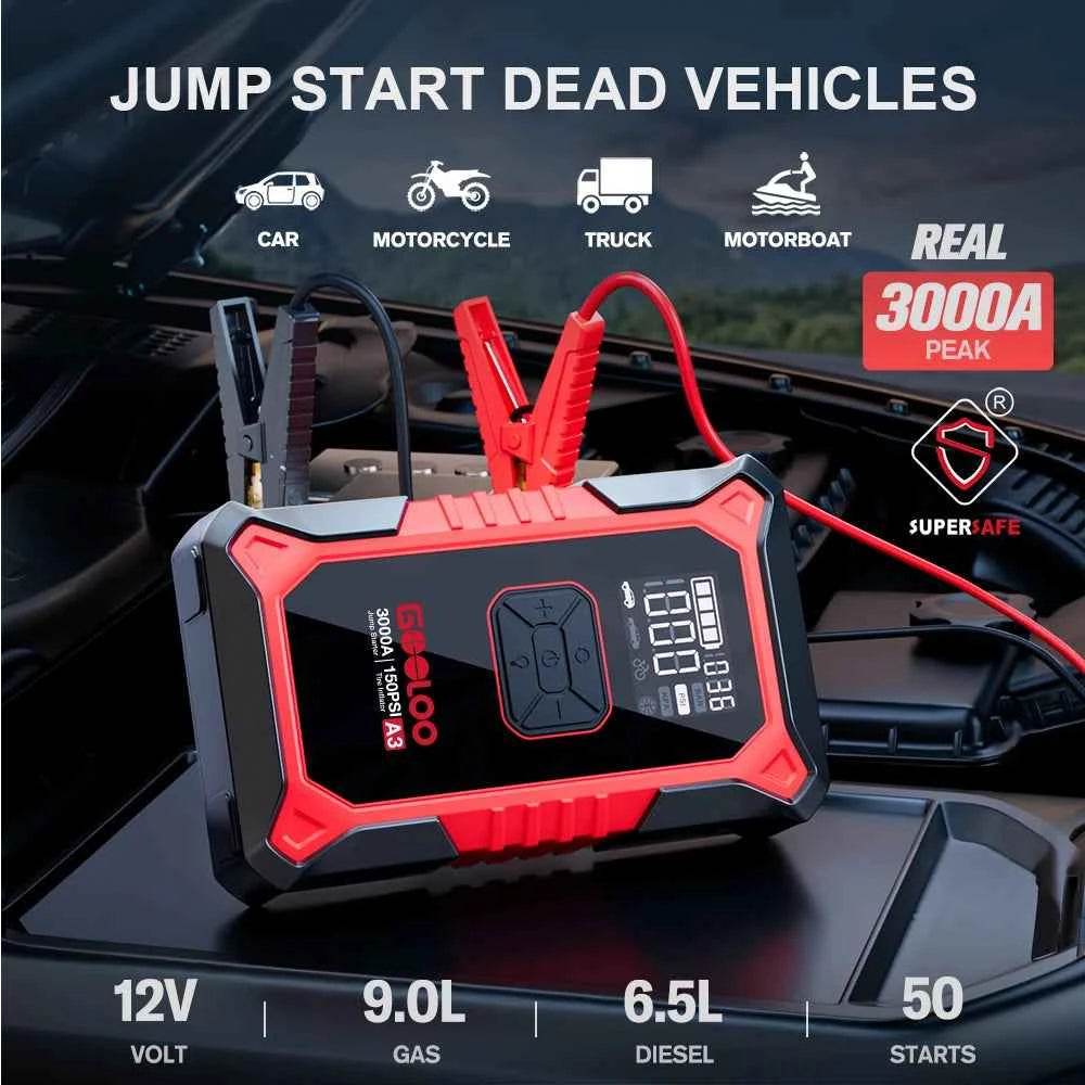 3000A car jump starter with tyre inflator – image 2
