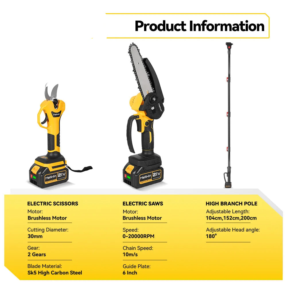 MELLWIN 2-in-1 Telescoping Electric Chainsaw & Pruner