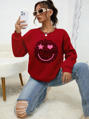 Leopard Happy Face Womens Sweatshirt Print Streetwear