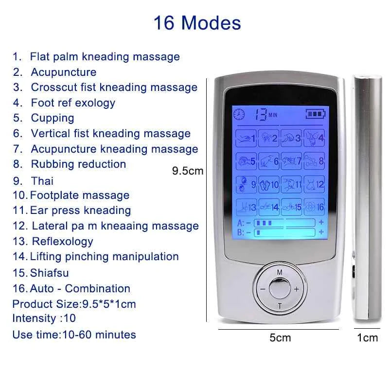 16 Mode TENS & EMS Muscle Stimulator – Portable Dual Channel Therapy Device