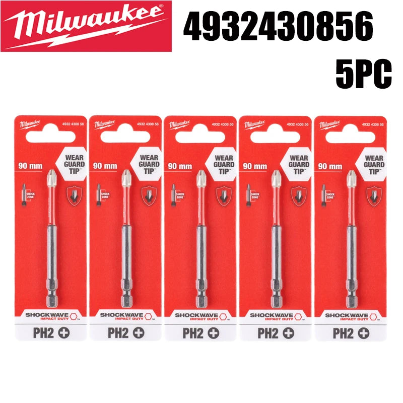 Milwaukee SHOCKWAVE™ PH2 Cross Impact Bit (90mm) – Wear Guard Technology - 5 Pcs