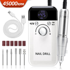 Professional 45,000 RPM Brushless Electric Nail Drill – High Torque Rechargeable Portable Manicure Station