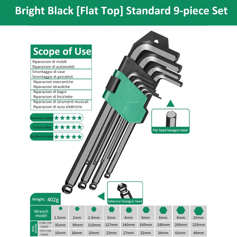 9-Piece L-Shaped Hex Key Set