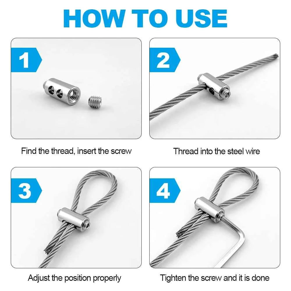 Stainless Steel Wire Rope Clamps 2/3mm | Adjustable Screw Cable Fastener Clip Sling Fitting 10pcs