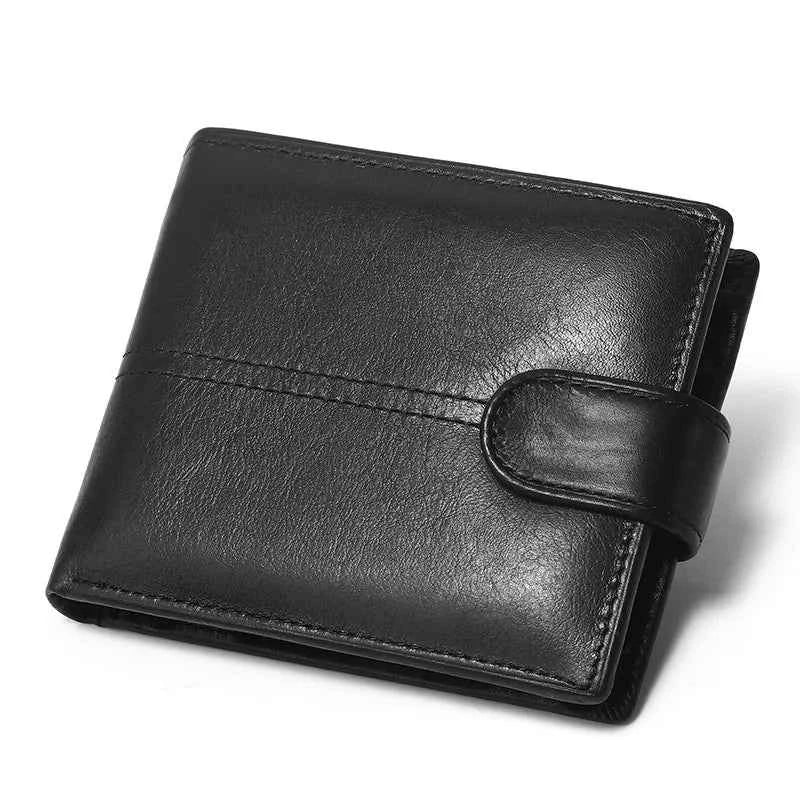 Genuine Leather RFID Anti-Theft Short Wallet with Coin Purse & Multi-Slot