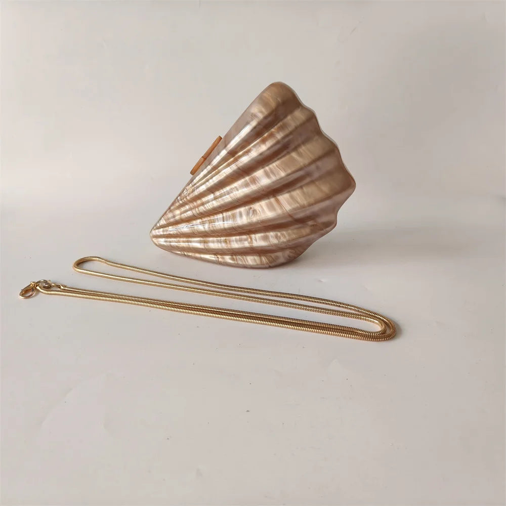 Shell Brown Acrylic Marble Box Clutch