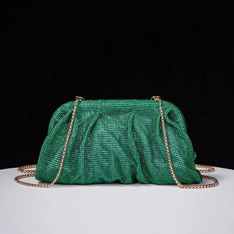 Shiny Rhinestone Crystal Fold Evening Clutch