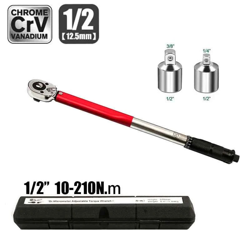 10–210 Nm Torque Wrench 1/2" – Precise Reversible Ratchet for Bicycle, Motorcycle & Automotive