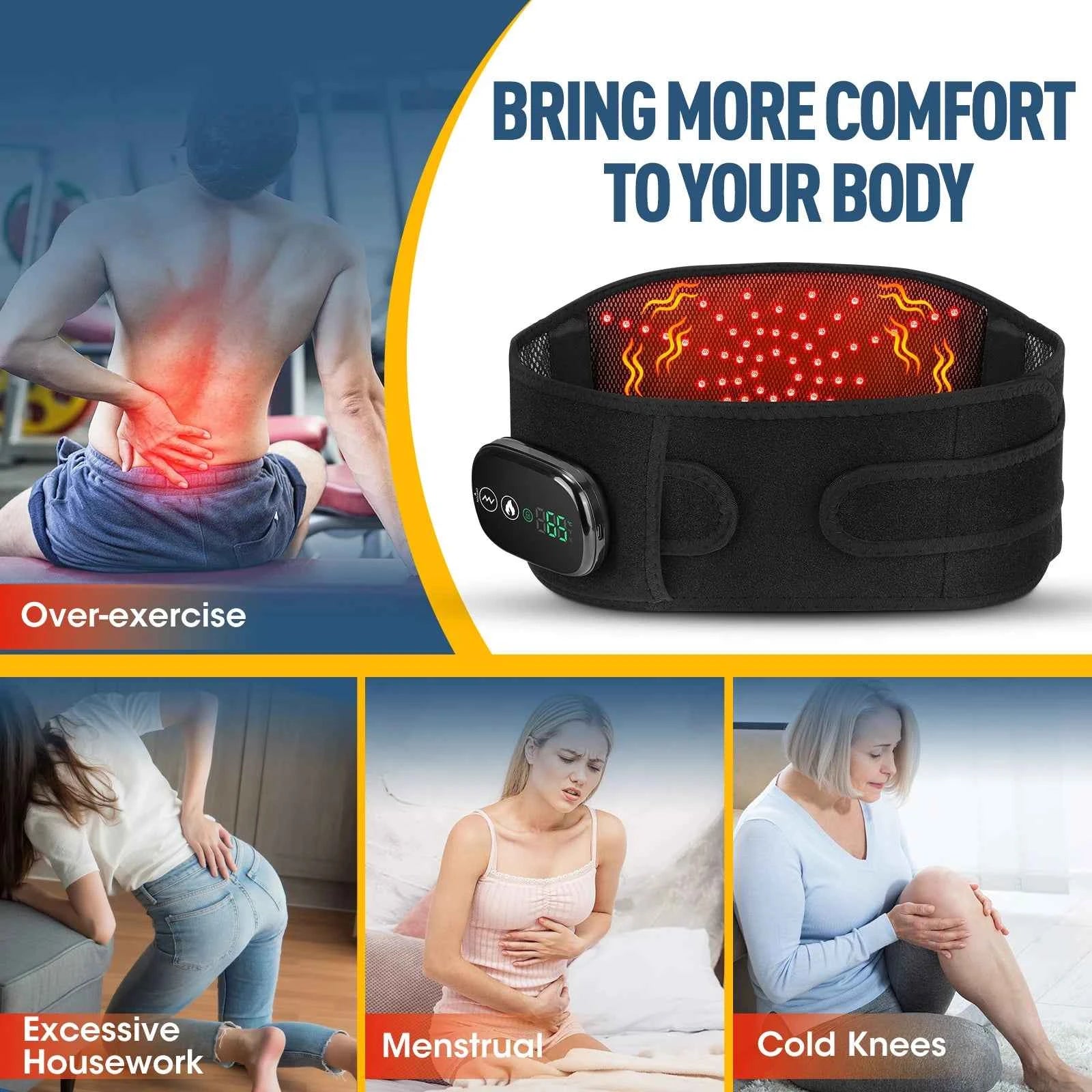 Red Light Heating Vibration Waist Massage Belt – Cordless Lumbar Support & Heat Therapy Brace