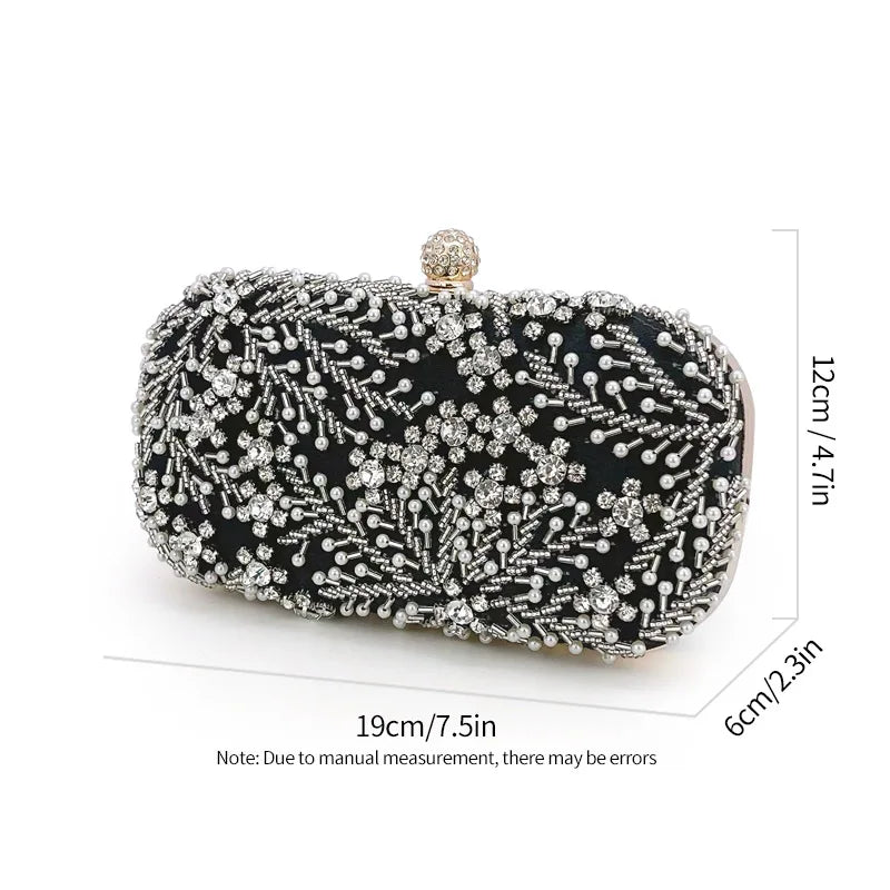 Handmade Crystal Pearl Flower Evening Clutch