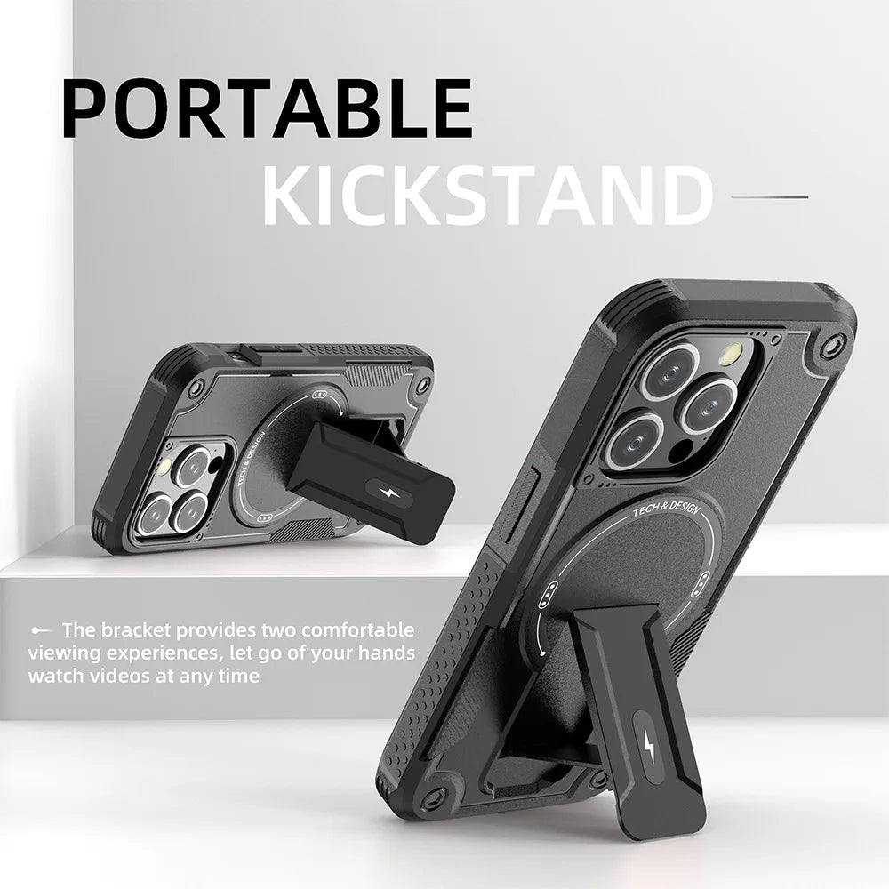 Kickstand Magnetic Shockproof With Strap Case - For iPhone 17 Series - Phone Cases & Covers