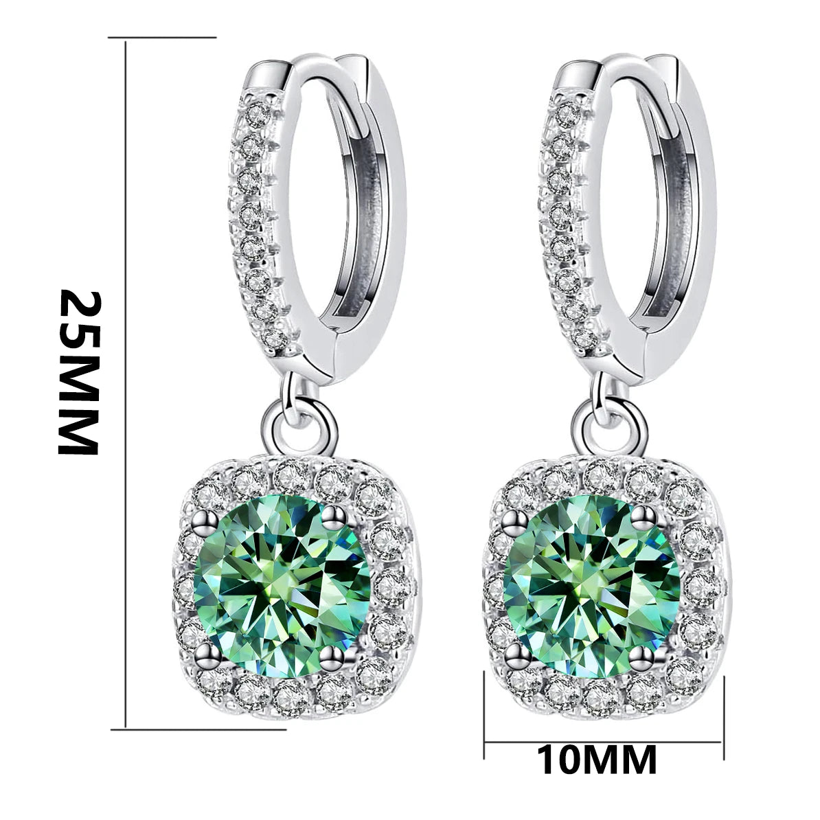 Teal Moissanite Drop Earrings