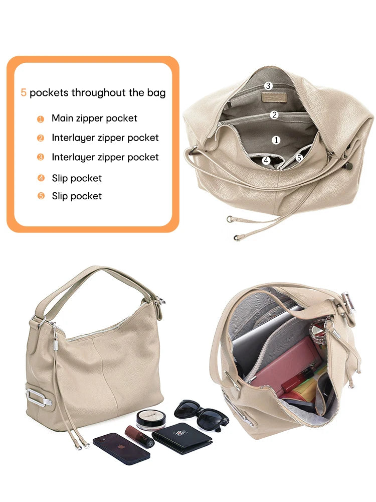100% Genuine Leather Large Hobo Tote Bag – Women's Top Handle Shoulder Bag & Underarm Purse (0.74kg)