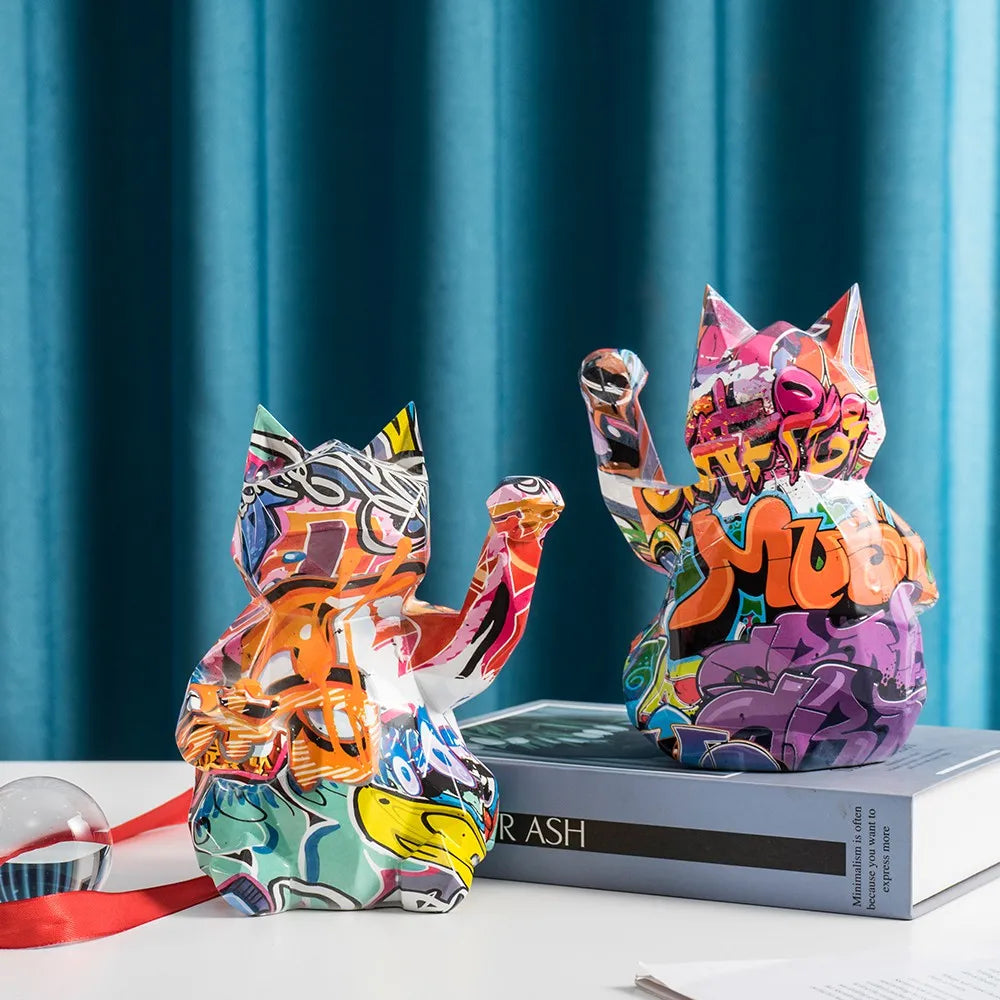 Graffiti Lucky Cat Resin Sculpture by Snagg A Sculpture