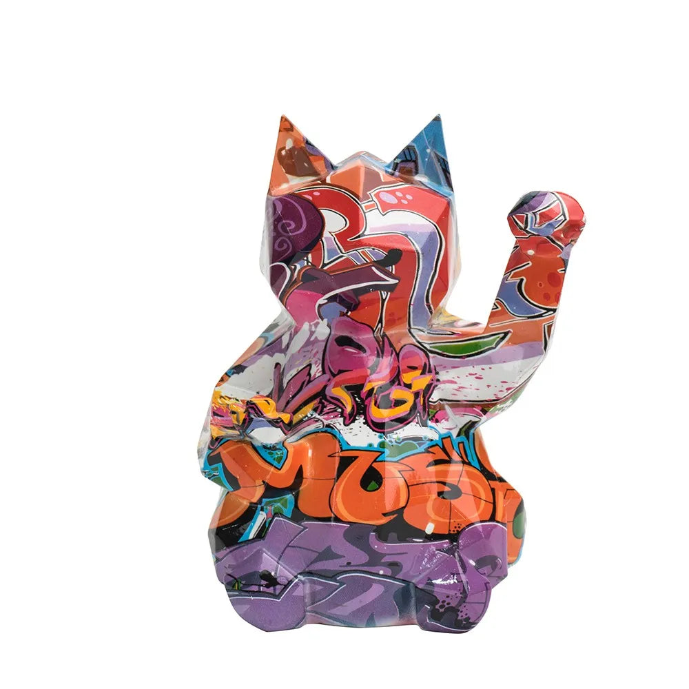 Graffiti Lucky Cat Resin Sculpture by Snagg A Sculpture