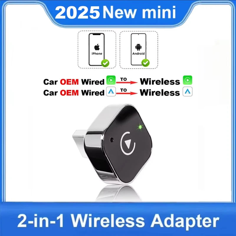 2 in 1 Wired to Wireless CarPlay & Android Auto Adapter – Smart Car Accessory - black