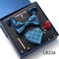 Complete Silk Tie Set for Men — Bow Tie, Necktie, Pocket Square & Accessories