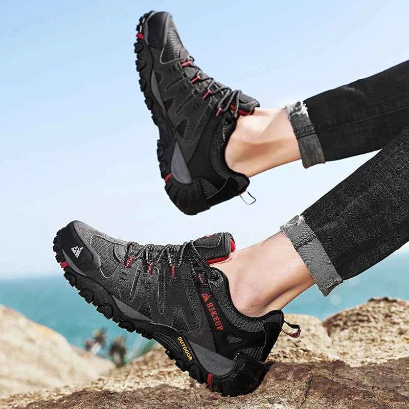 Suede & Mesh Trekking Shoes – Breathable Men's Walking Shoes with Rubber Sole