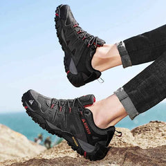 Suede & Mesh Trekking Shoes – Breathable Men's Walking Shoes with Rubber Sole