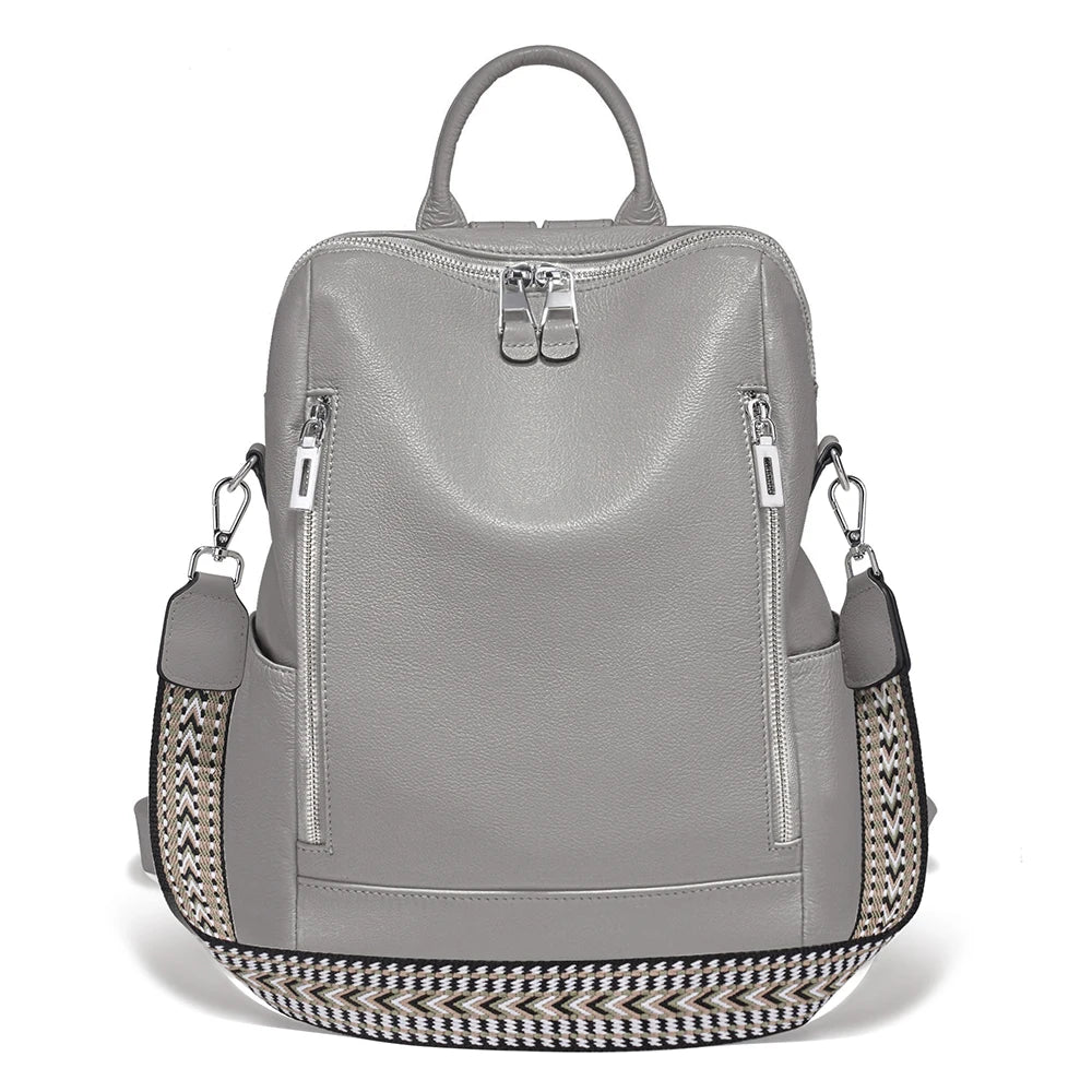 Genuine Leather Convertible Backpack – Multi-Pocket Day Pack & Shoulder Bag for Travel & Commuting