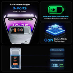 100W GaN Portable Multi-Port Charger | QC4.0 67W PD PPS Display Fast Charger Laptop Tablet iPhone