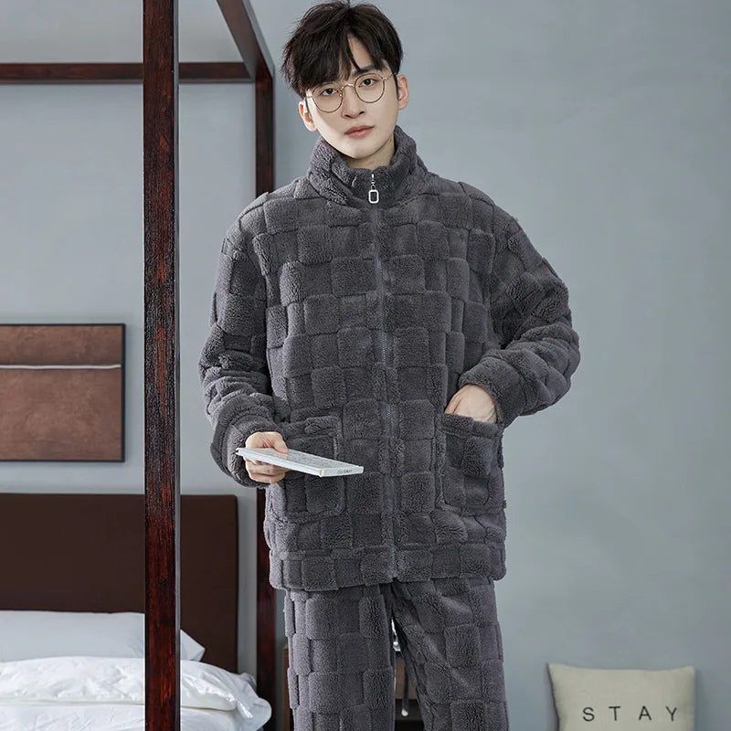 Men's Coral Fleece Pajama Set | Thickened Flocking Long Sleeve Winter Warm Couple Loungewear