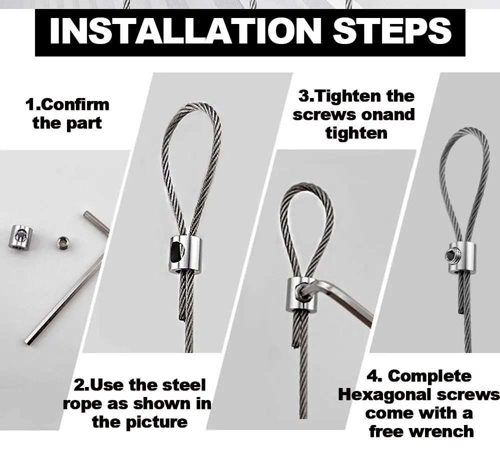 Stainless Steel Wire Rope Clamps 0.8–2mm | Adjustable Screw Copper Metal Hanging Clip Fixed Hardware