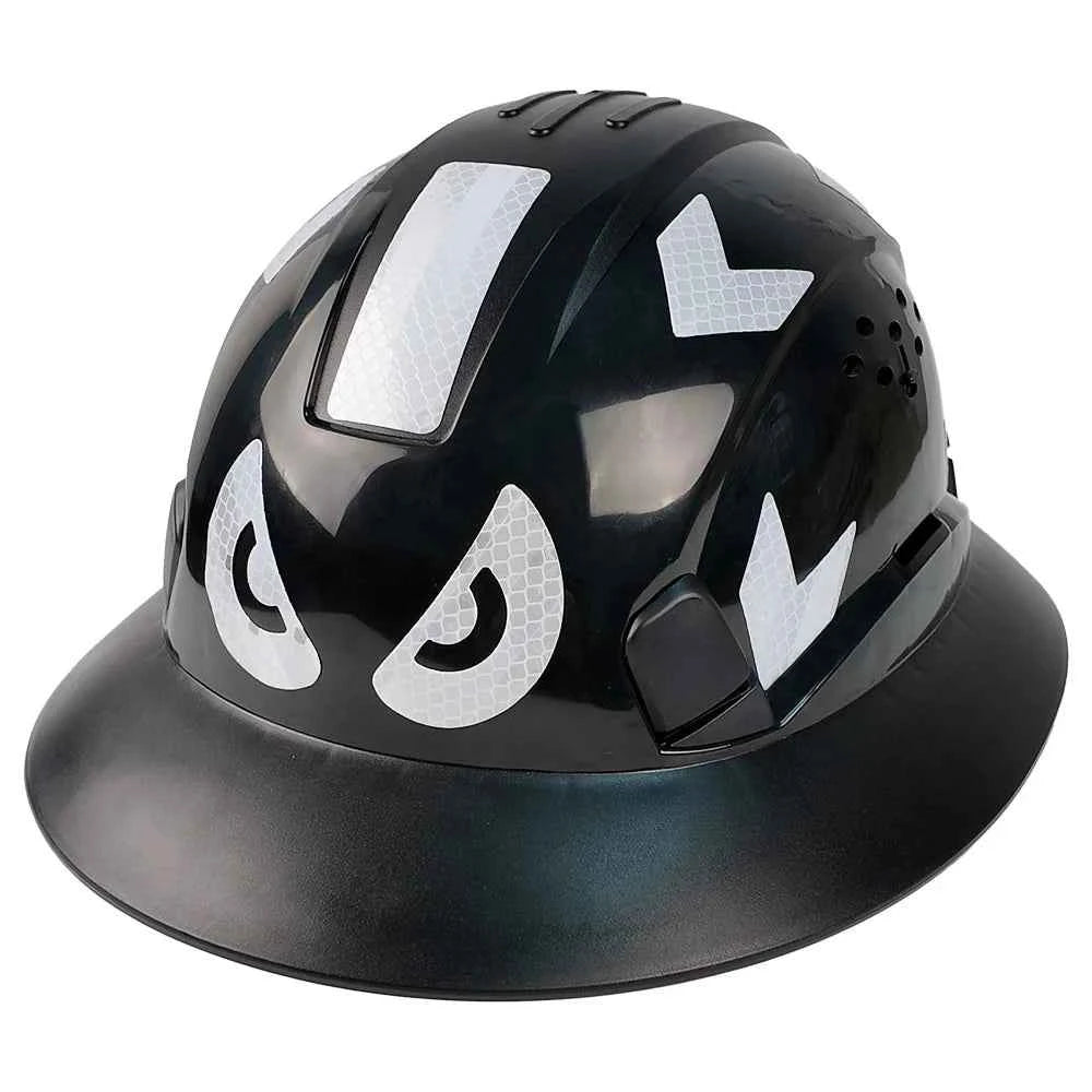 Vented full brim construction safety helmet with reflective stickers – image 1