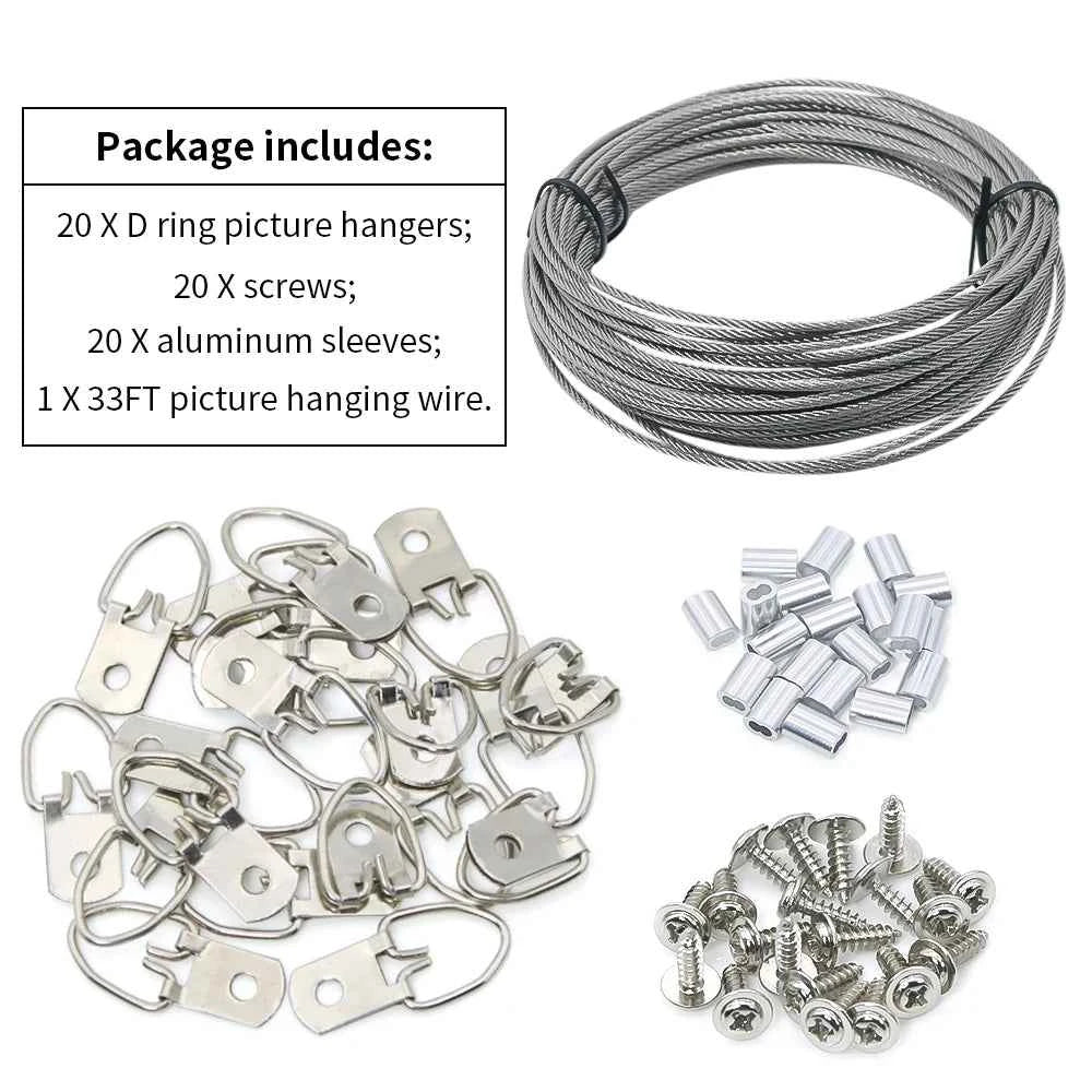1.5mm 304 Stainless Steel Cable Suspension Kit | Picture Frame Hanging Wire Rope with Hardware