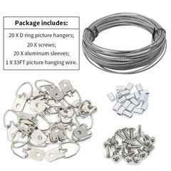 1.5mm 304 Stainless Steel Cable Suspension Kit | Picture Frame Hanging Wire Rope with Hardware