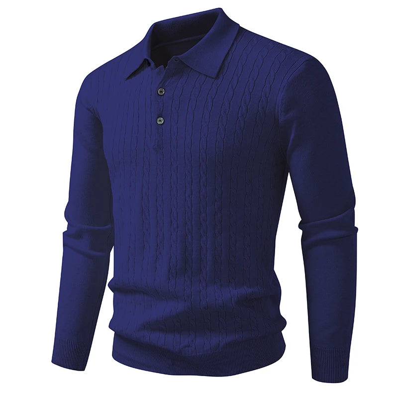 Men’s V-Neck Knit Polo Sweater | Refined Ribbed Autumn/Spring Essential
