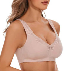 Plus Size Wire-Free Cotton Bra | Floral Lace Full Coverage Wide Strap Breathable