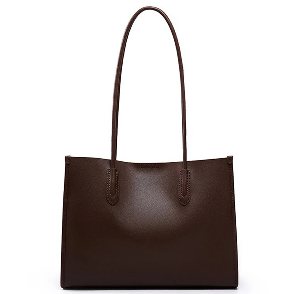 Genuine Leather Large Capacity Tote Bag – Women's Shoulder Purse & Shopper for Work & Daily Carry