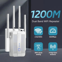 1200Mbps Dual Band WiFi Repeater – 2.4G/5GHz Signal Extender by Snagg A WiFi Booster